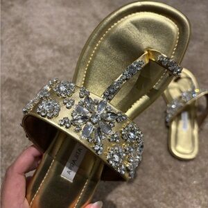 Kristal Apraji Gold Diamond Embellished Sandals